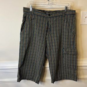 Rocawear Men’s Black Plaid Printed, Neon Colored 100% Cotton Shorts Size 34